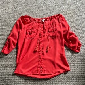 Red/orange Tassel Button-Front Women's Top